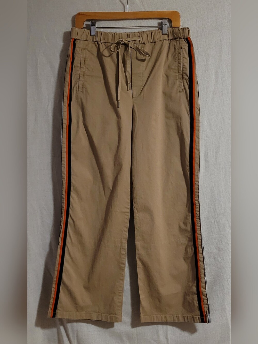 ​Anthropologie Maeve Khaki Side Stripe Wide Leg Pull On Track Pants Size M